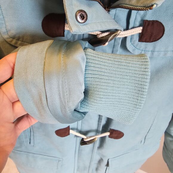 Boden Duffle Toggle Coat Womens US 8 UK 12 Aqua Blue Sherpa Lined Hooded Jacket - Picture 6 of 7